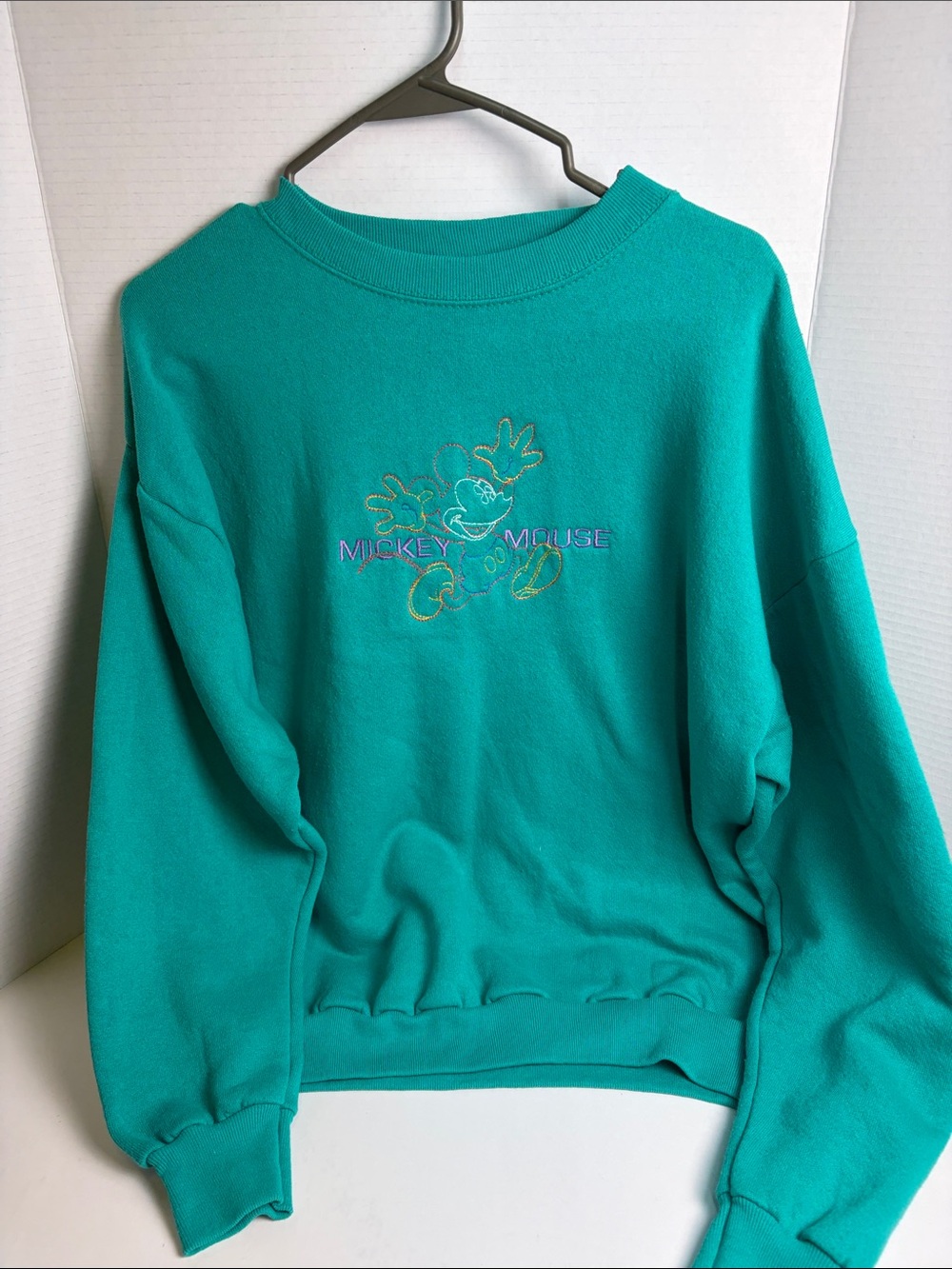 Disney Teal Mickey Mouse Crewneck Embroidered Sweatshirt